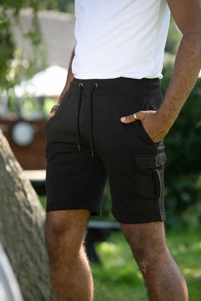 Mens Black Fleece Cargo Shorts With Elasticated Waist (CYRUS 2)